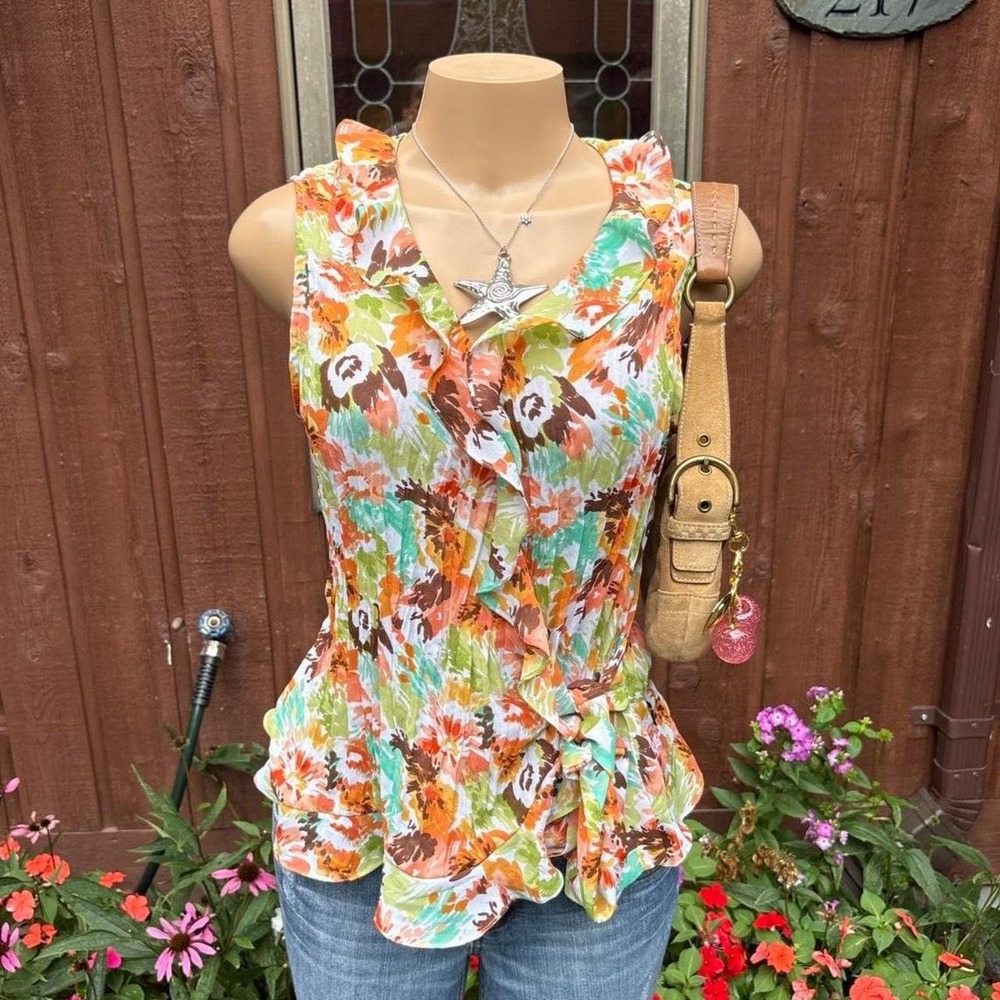 y2k 2000s colorful floral ruffle blouse
